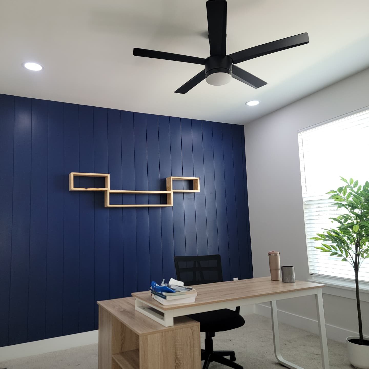 Shiplap office wall in Downtown Orlando, built by Moss Maintenance